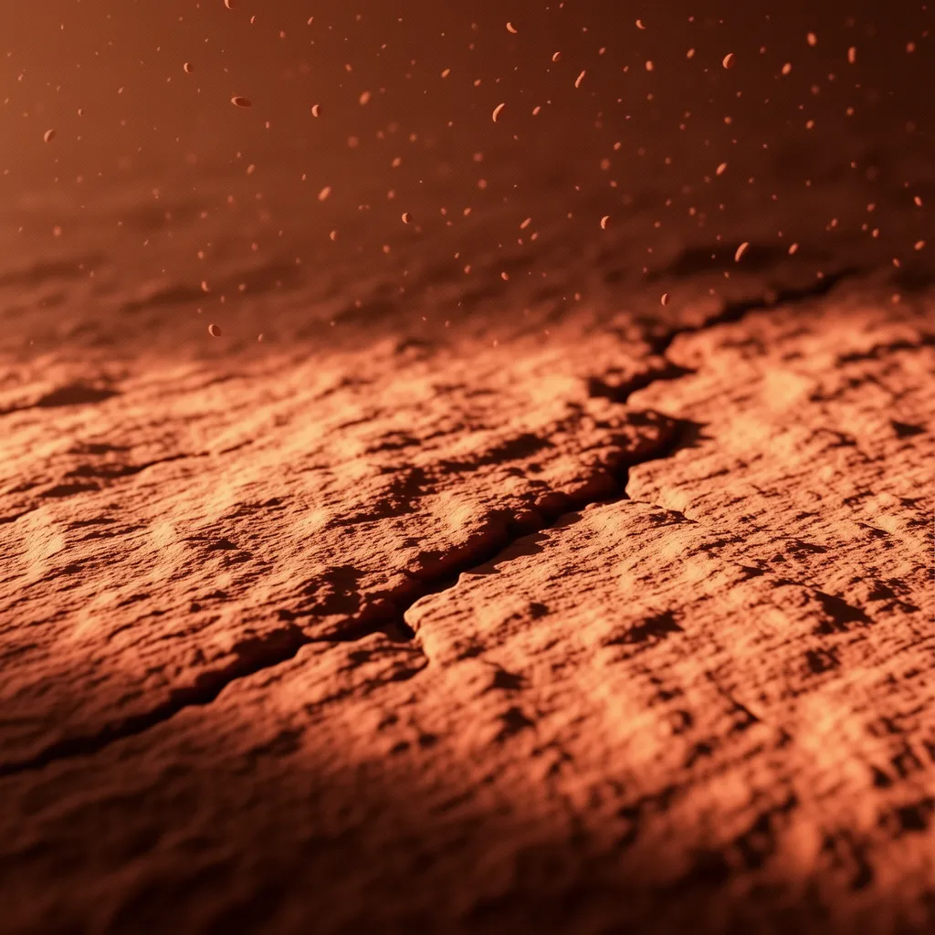 Illustrative artwork showing several coloured beams of light slanting down through dusty air onto a rough dark rock surface; a stand-in image for a payload built to sense what a rock is made of. Not mission photography.